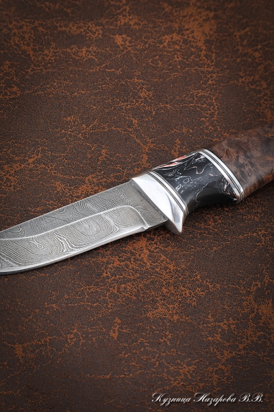 Knife Kid-1, Damascus, handle Karelian birch brown, acrylic black