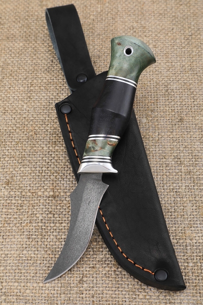 Knife Malysh-3, Kh12MF, handle Karelian birch green, black hornbeam