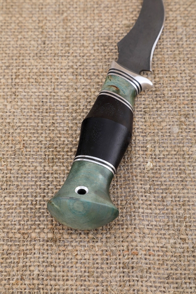 Knife Malysh-3, Kh12MF, handle Karelian birch green, black hornbeam