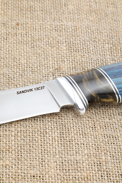 Fox knife Sandvik handle ash wood stabilized blue acrylic