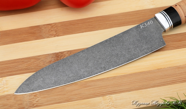 Кухонный нож Шеф № 3 сталь К340 рукоять береста черный граб
