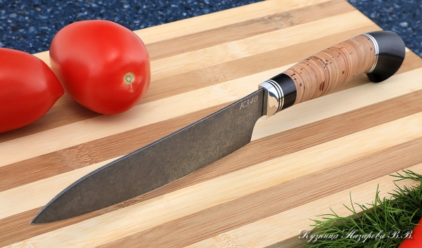 Кухонный нож Шеф № 3 сталь К340 рукоять береста черный граб