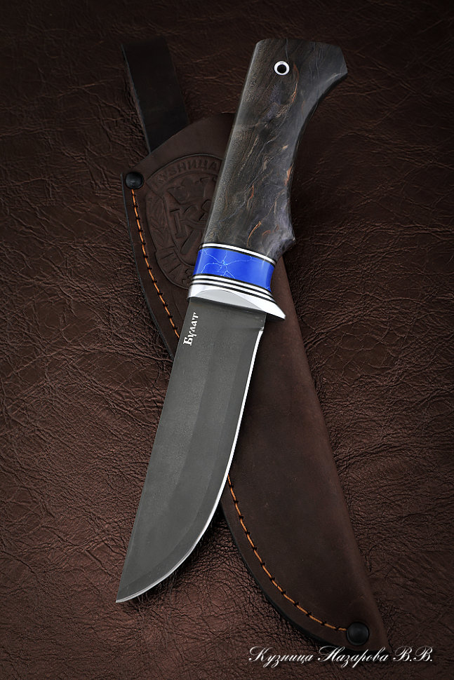 Golden Eagle wootz steel knife Karelian birch brown acrylic