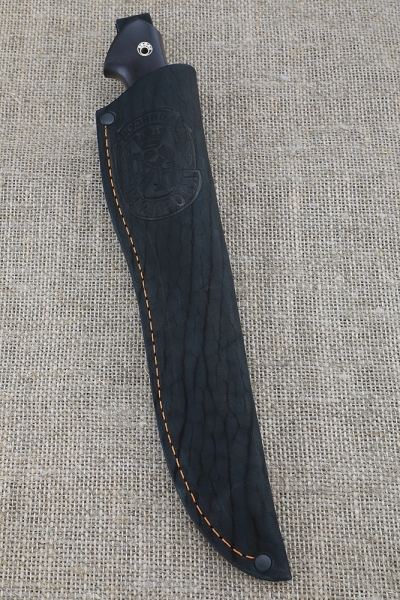 Pike knife steel Sandvik 12c27, handle black hornbeam and acrylic green