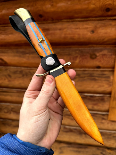 Нож Финка НКВД сталь S390 , рукоять и ножны карельская береза янтарь (распродажа) 