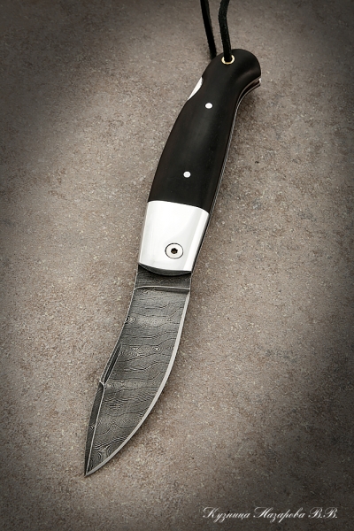Folding knife Ramp steel damascus lining Black hornbeam