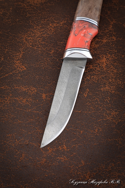 Knife Kid-1, H12MF, handle Karelian birch brown, acrylic red