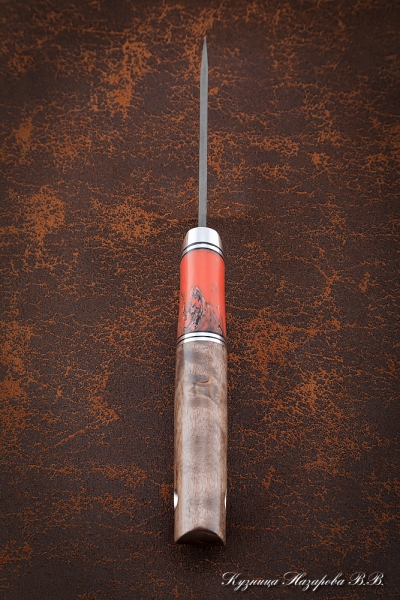 Knife Kid-1, H12MF, handle Karelian birch brown, acrylic red