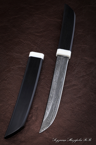 Knife Tanto-2 Damascus laminated black hornbeam wooden sheath