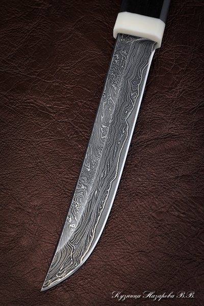 Нож Танто-2 дамаск ламинированный черный граб деревянные ножны