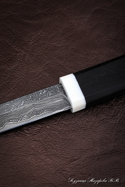 Нож Танто-2 дамаск ламинированный черный граб деревянные ножны