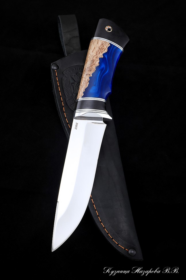Нож Оса сталь Elmax карельская береза + акрил синий черный граб