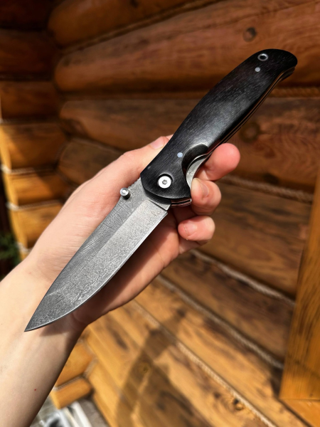 Складной нож "Корвет" сталь х12мф , накладки черный граб с клипсой (распродажа)