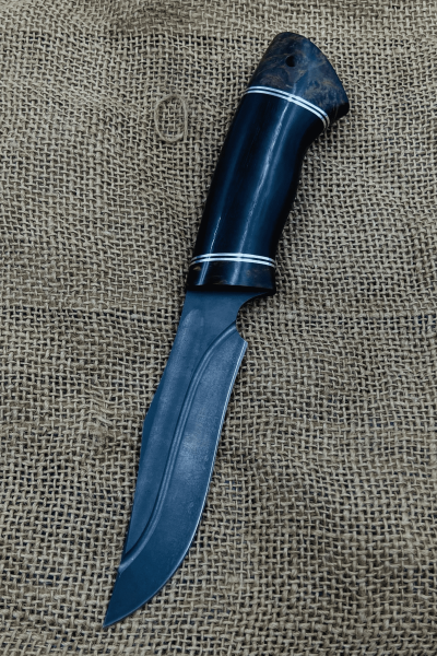 Нож "Пума" сталь х12мф долы, рукоять карельская береза коричневая, черный граб (распродажа) 