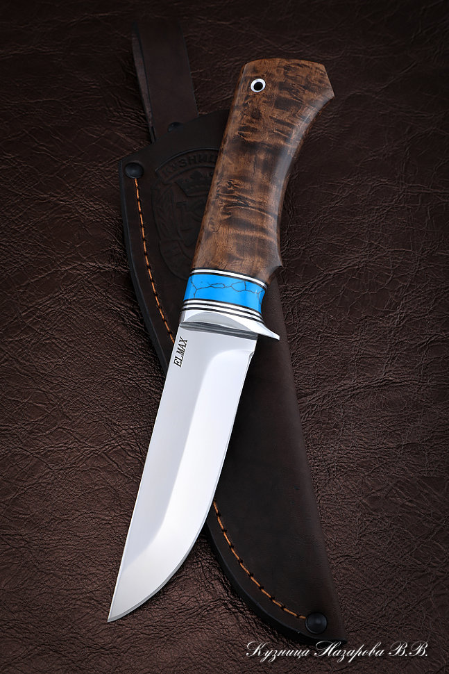 Golden Eagle knife Elmax Karelian birch brown acrylic