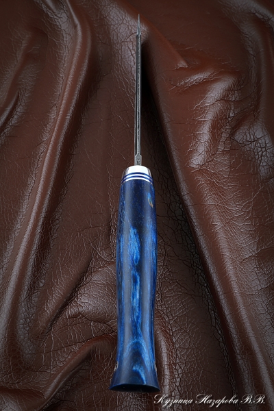 Нож Беркут дамаск камень карельская береза стабилизированная синяя