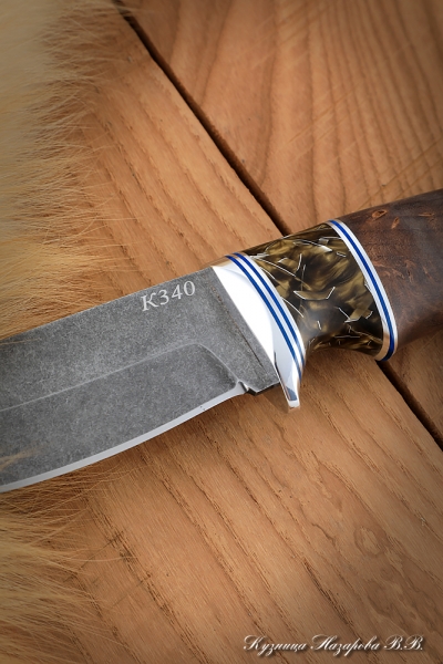 Нож Гепард К340 карельская береза коричневая искусственный камень