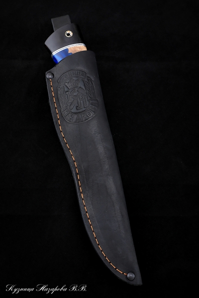 Нож Оса сталь S390 Bohler карельская береза + акрил синий черный граб
