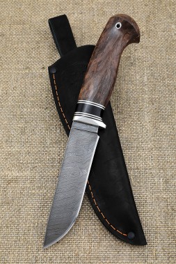 Нож Тайга дамаск рукоять черный граб карельская береза коричневая
