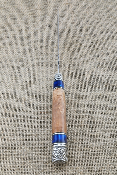 Knife Fisherman 2 steel S390, handle acrylic blue and Karelian birch amber