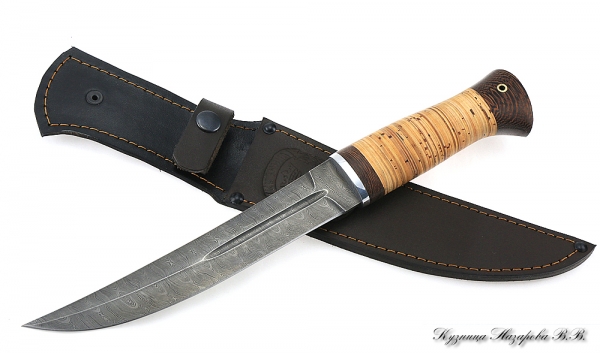 Нож Пластун (казачий пластунский нож) дамаск береста
