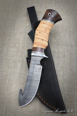 Skinning knife Damascus birch bark