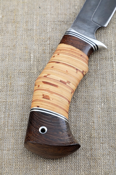 Skinning knife Damascus birch bark