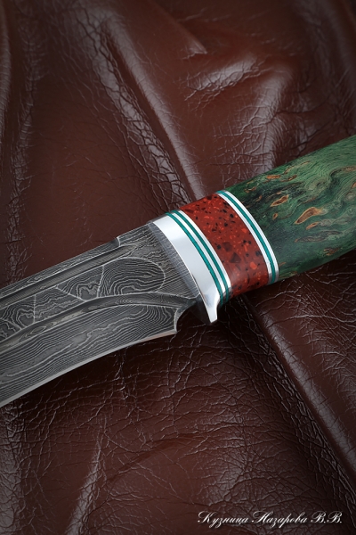 Knife Monitor Lizard Damascus stone Karelian birch green acrylic