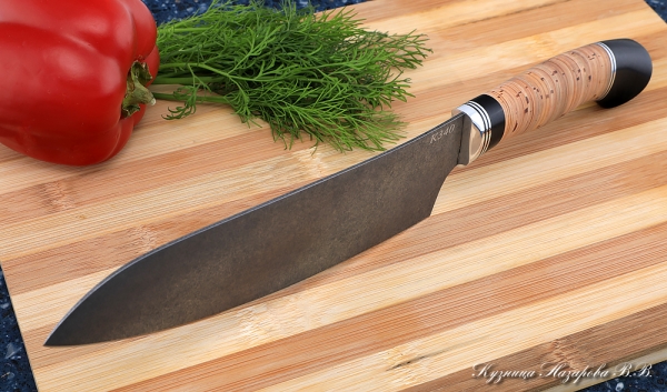 Кухонный нож Шеф № 11 сталь К340 рукоять береста черный граб