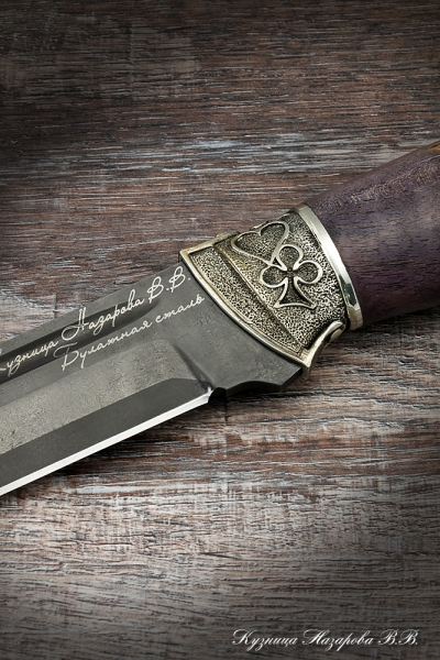 Knife hunting Fighter wootz steel melchior stabilized Karelian birch (purple) (inscription)