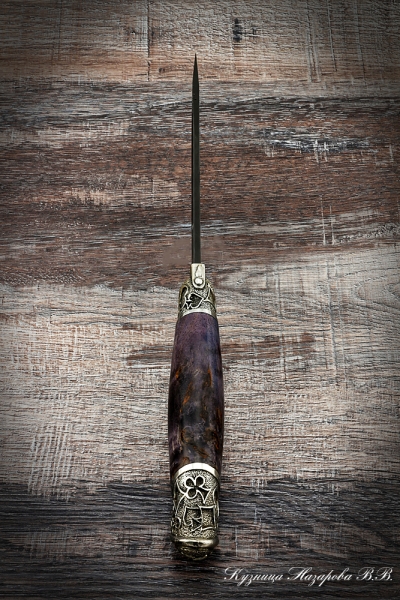 Нож Боец булат мельхиор стабилизированная карельская береза (фиолетовая) (надпись)