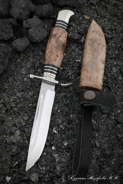 Replica of the Finnish awkward NKVD S390 nickel silver handle and scabbard Karelian birch brown