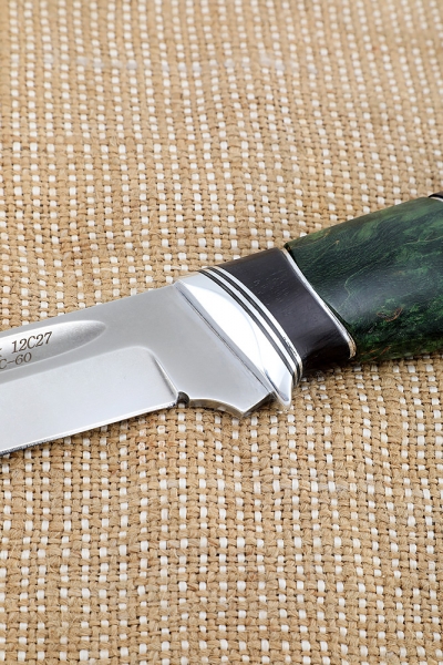 Knife Fighter Sandvik handle black hornbeam Karelian birch green