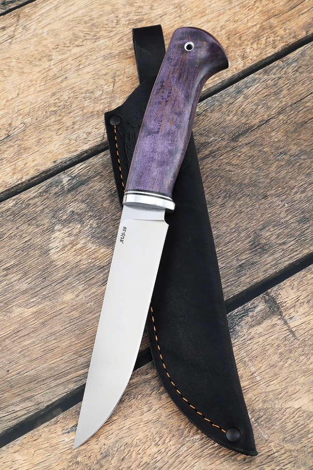 Нож охотничий "Засапожный" сталь AUS-10 рукоять карельская береза фиолетовая 