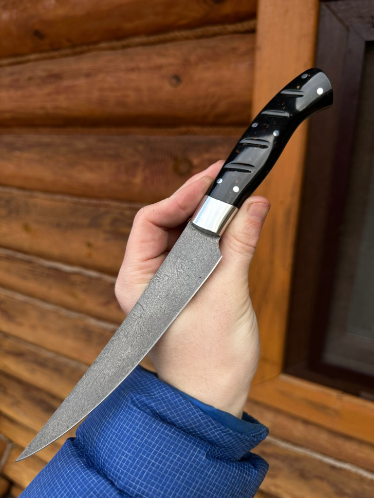 Шеф нож №6 цельнометаллический сталь х12мф, накладки акрил коричневый (распродажа) 