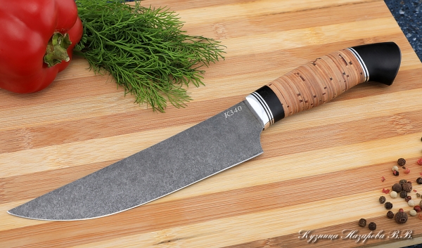 Кухонный нож Шеф № 8 сталь К340 рукоять береста черный граб