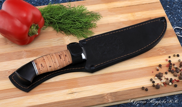 Кухонный нож Шеф № 8 сталь К340 рукоять береста черный граб