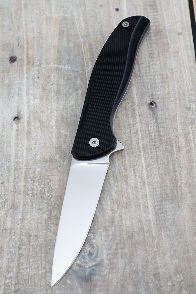 Нож складной Back сталь Х12МФ накладки G10 черная + AUS8 (подшипники, клипса)