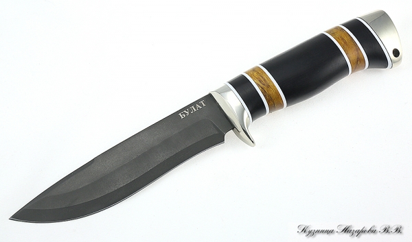 Knife Varan wootz steel melchior black hornbeam stabilized Karelian birch (amber)