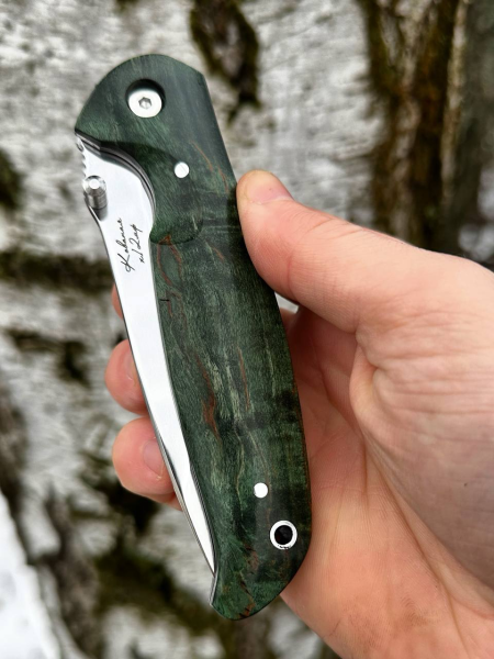 Folding knife Corvette steel X12MF handle stabilized Karelian birch emerald