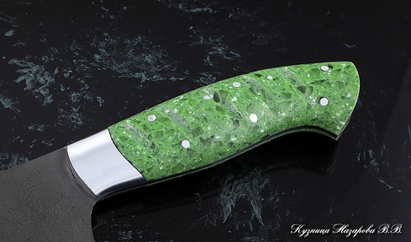 Кухонный нож Шеф № 14 сталь Х12МФ рукоять акрил зеленый