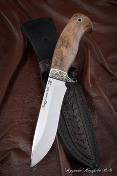 Нож Варан M390 карельская береза коричневая мельхиор