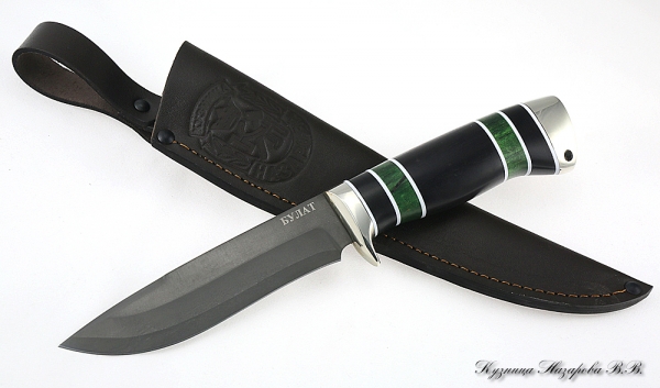 Нож Варан булат мельхиор черный граб стабилизированная карельская береза (зеленая)