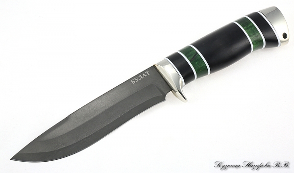 Нож Варан булат мельхиор черный граб стабилизированная карельская береза (зеленая)