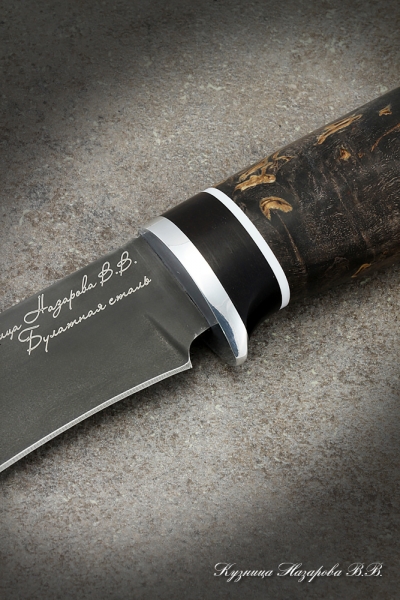 Hunting knife Monitor Lizard wootz steel black hornbeam stabilized Karelian birch (brown)(inscription)