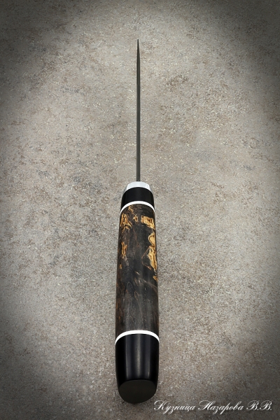 Нож Варан булат черный граб стабилизированная карельская береза (коричневая) (надпись)
