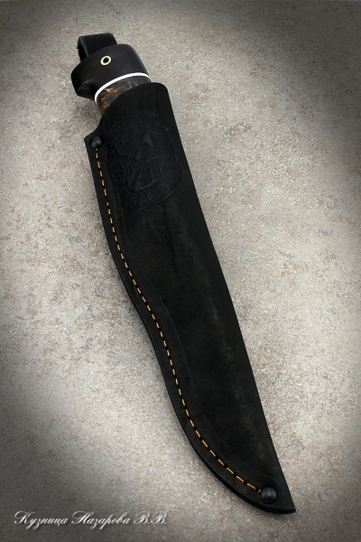 Hunting knife Monitor Lizard wootz steel black hornbeam stabilized Karelian birch (brown)(inscription)