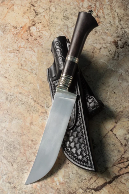 Эксклюзивный Узбекский нож, сталь Sandvik 12C27, рукоять мельхиор и черный граб