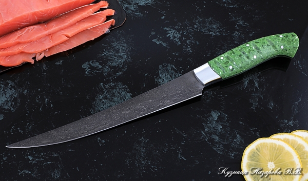 Кухонный нож Шеф № 7 сталь Х12МФ рукоять акрил зеленый