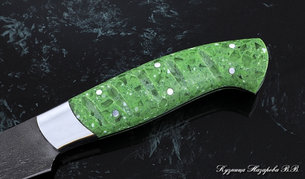 Кухонный нож Шеф № 7 сталь Х12МФ рукоять акрил зеленый